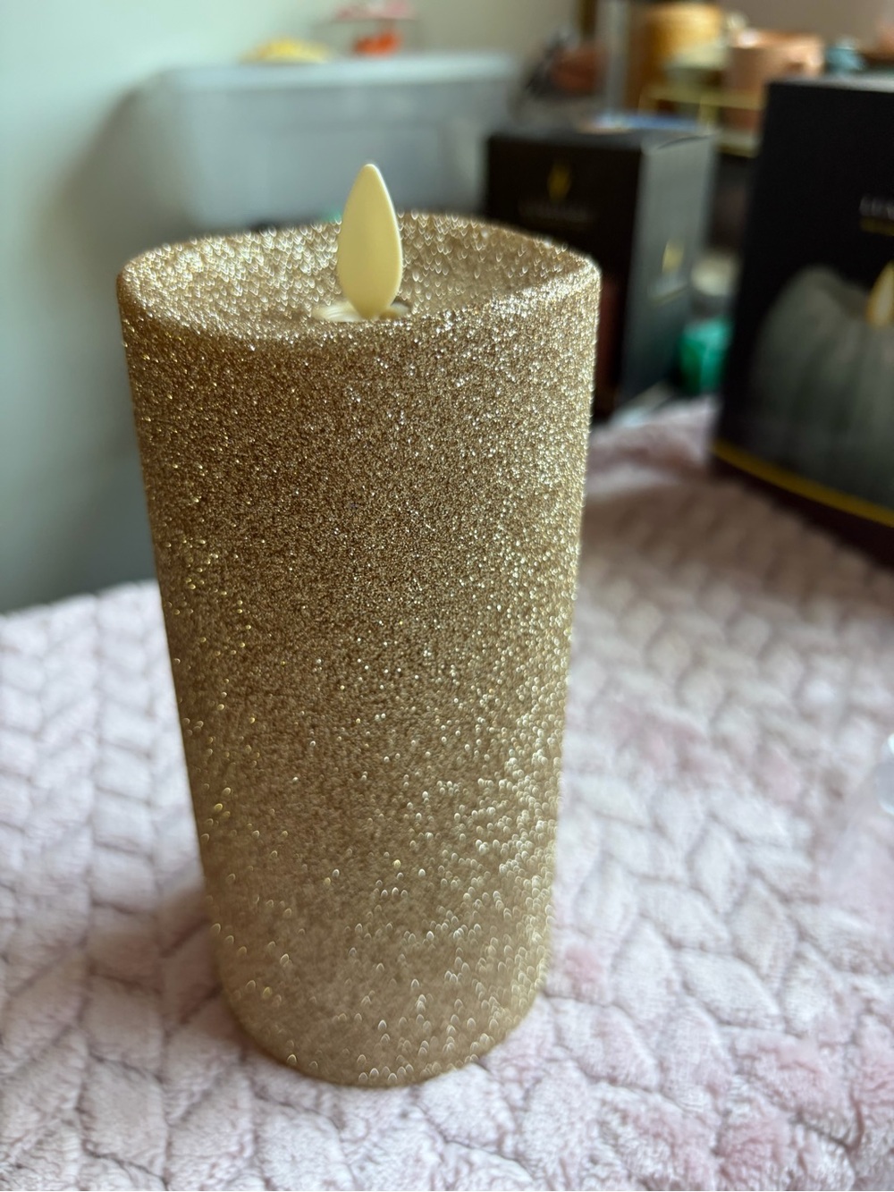 Glitter LED Pillar Candle - Gold